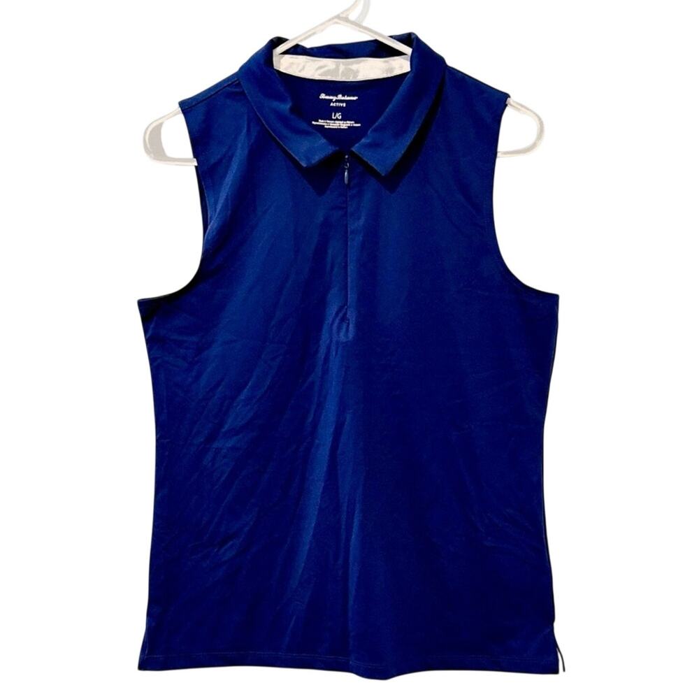 Tommy Bahama Active Navy Sleeveless Quarter-Zip Golf Polo Top size L